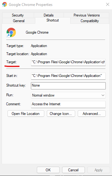 Chrome shortcut